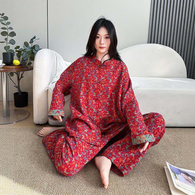 Ownkoti Plus Size Eastern-Inspired Butterfly Cotton Pajama Set - image 5