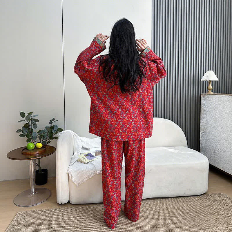 Ownkoti Plus Size Eastern-Inspired Butterfly Cotton Pajama Set - image 3