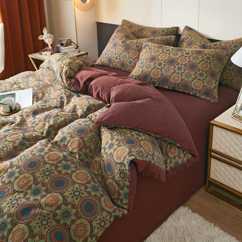 Ownkoti Vintage Medallion Jacquard Cotton Double Gauze Bedding - Red - Duvet Cover - King - image 0