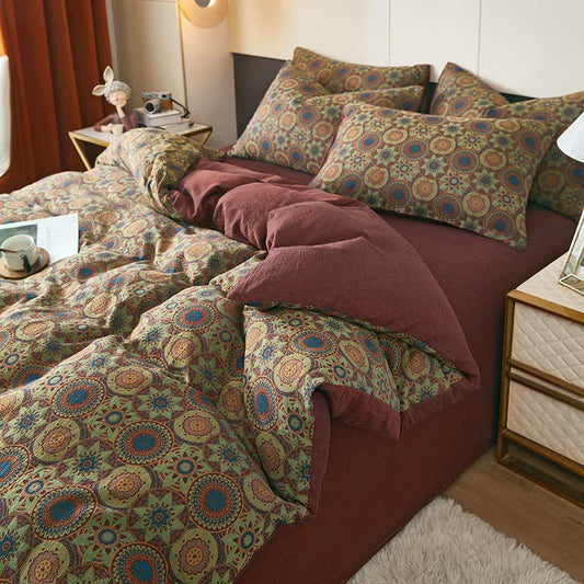 Ownkoti Vintage Medallion Jacquard Cotton Double Gauze Bedding - Red - Duvet Cover - King - image 0