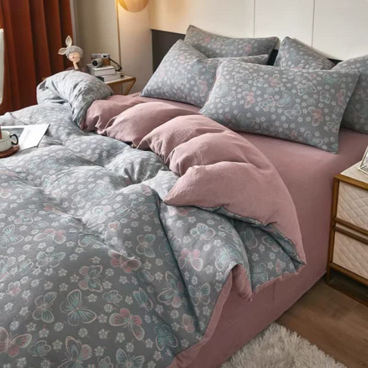 Ownkoti Butterfly & Floral Cotton Double Gauze Bedding - Grey - Duvet Cover - King - image 0