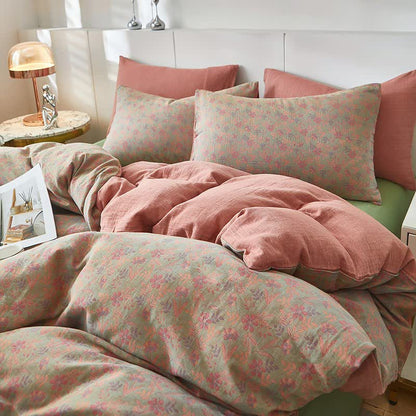 Ownkoti Cottage Floral & Leaf Cotton Double Gauze Bedding - Pink - Duvet Cover - King - image 0
