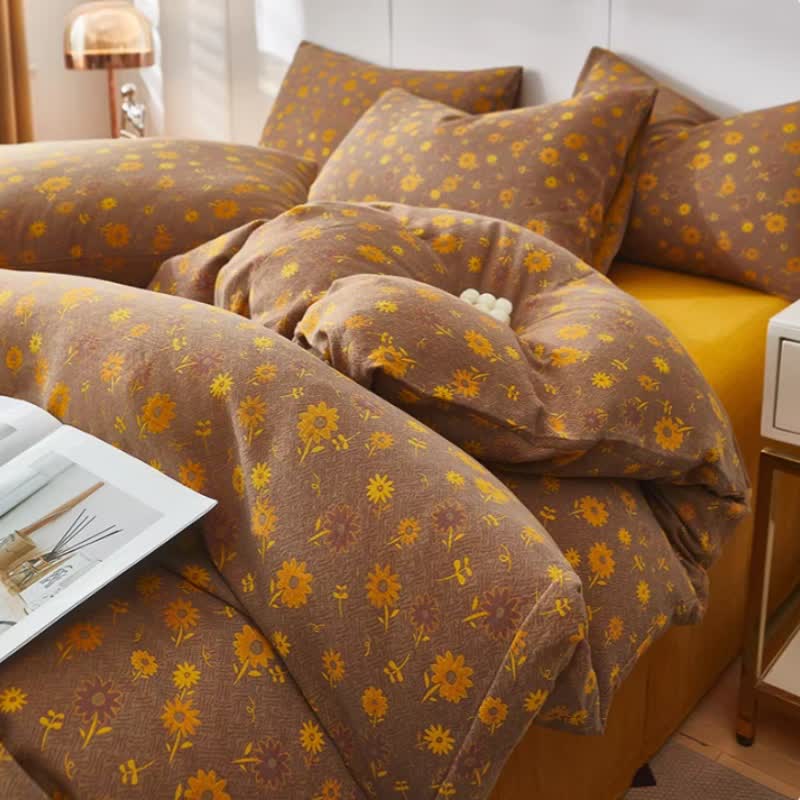 Ownkoti Yellow Daisy Cotton Double Gauze Bedding - Brown - Duvet Cover - King - image 0