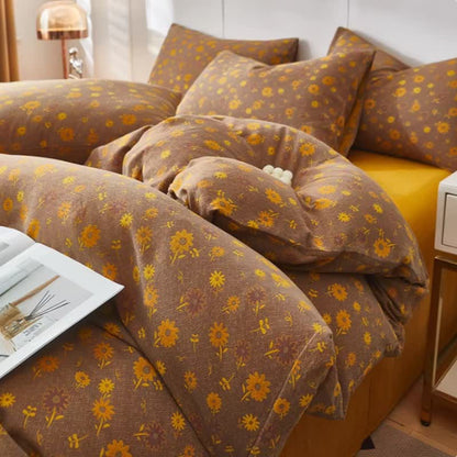 Ownkoti Yellow Daisy Cotton Double Gauze Bedding - Brown - Duvet Cover - King - image 0