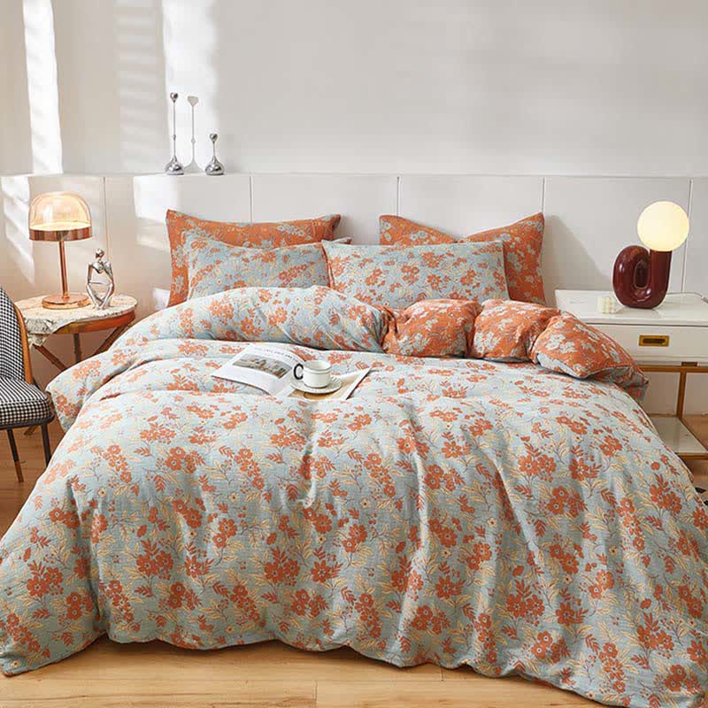 Ownkoti Orange Floral Cotton Double Gauze Bedding - image 1