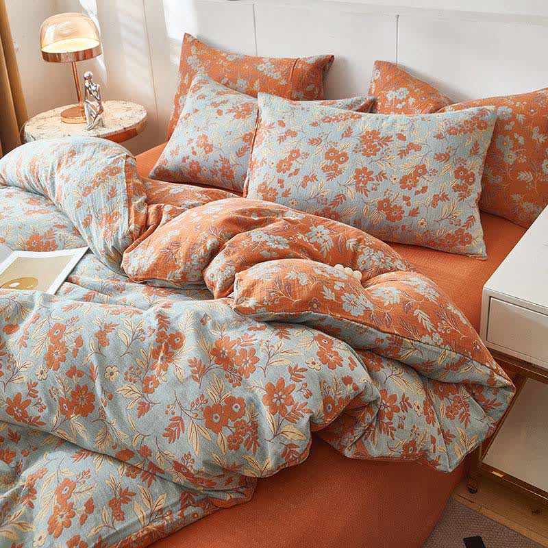 Ownkoti Orange Floral Cotton Double Gauze Bedding - image 5
