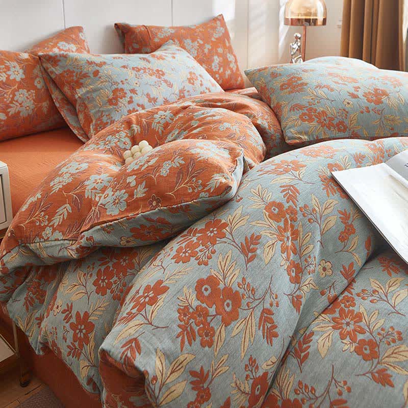 Ownkoti Orange Floral Cotton Double Gauze Bedding - image 3