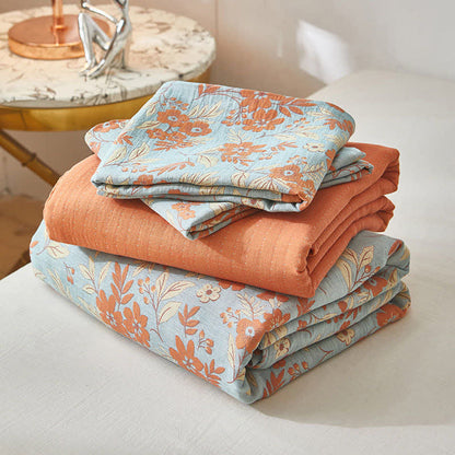 Ownkoti Orange Floral Cotton Double Gauze Bedding - image 6
