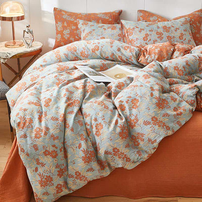Ownkoti Orange Floral Cotton Double Gauze Bedding - image 2