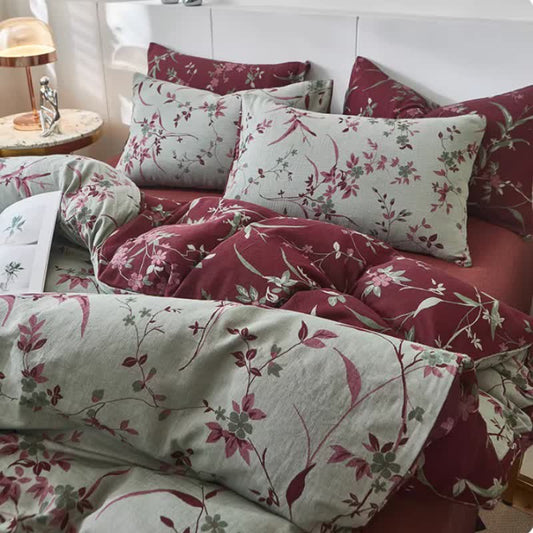 Ownkoti Branch & Floral Cotton Double Gauze Bedding - Gray - Duvet Cover - King - image 0