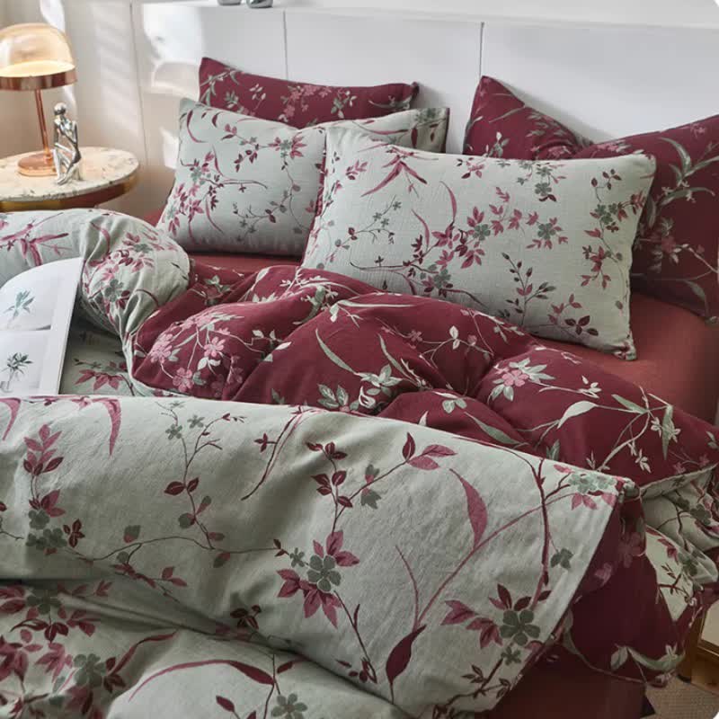 Ownkoti Branch & Floral Cotton Double Gauze Bedding - Gray - Duvet Cover - King - image 0