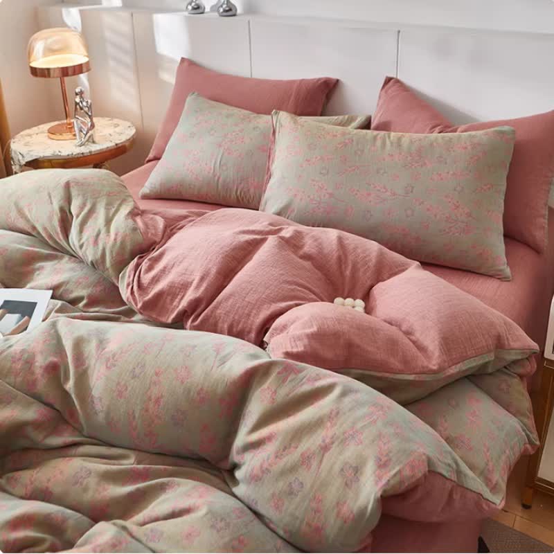 Ownkoti Lavender & Floral Cotton Double Gauze Bedding - Pink - Duvet Cover - King - image 4