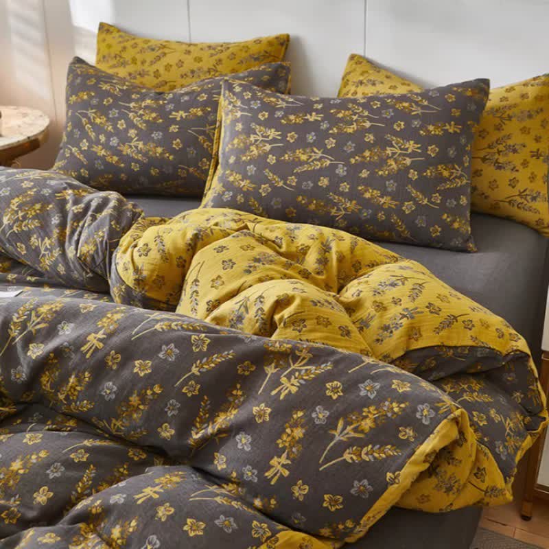 Ownkoti Lavender & Floral Cotton Double Gauze Bedding - Coffee - Duvet Cover - King - image 0