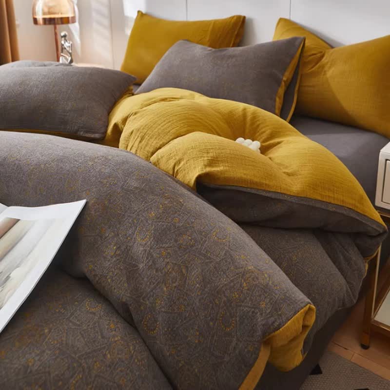 Ownkoti Subtle Geometric Cotton Double Gauze Bedding - Gray - Duvet Cover - King - image 0