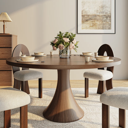 Ownkoti Luxury Gray Mid-Century Modern Round Dining Table For 4/6/8 - Dark Walnut - 59" Table - image 7