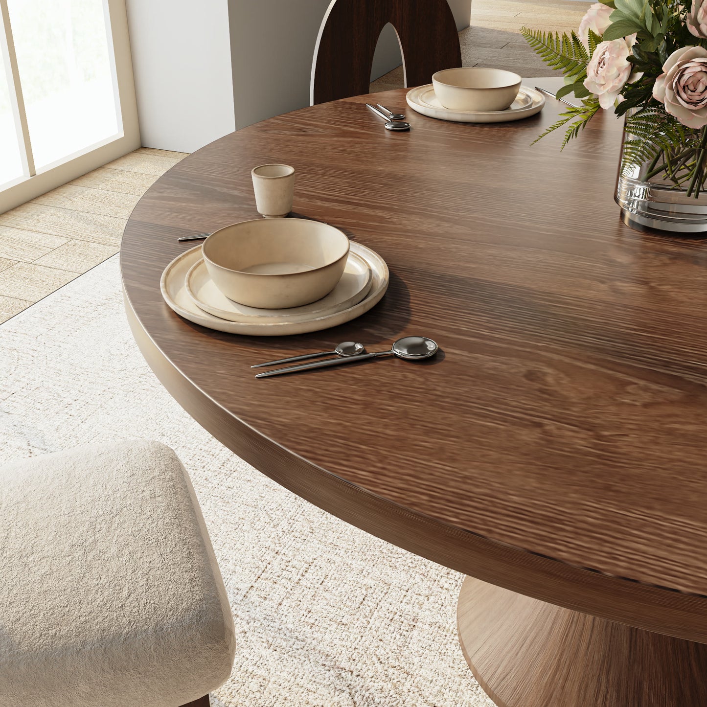 Ownkoti Luxury Gray Mid-Century Modern Round Dining Table For 4/6/8 - image 11