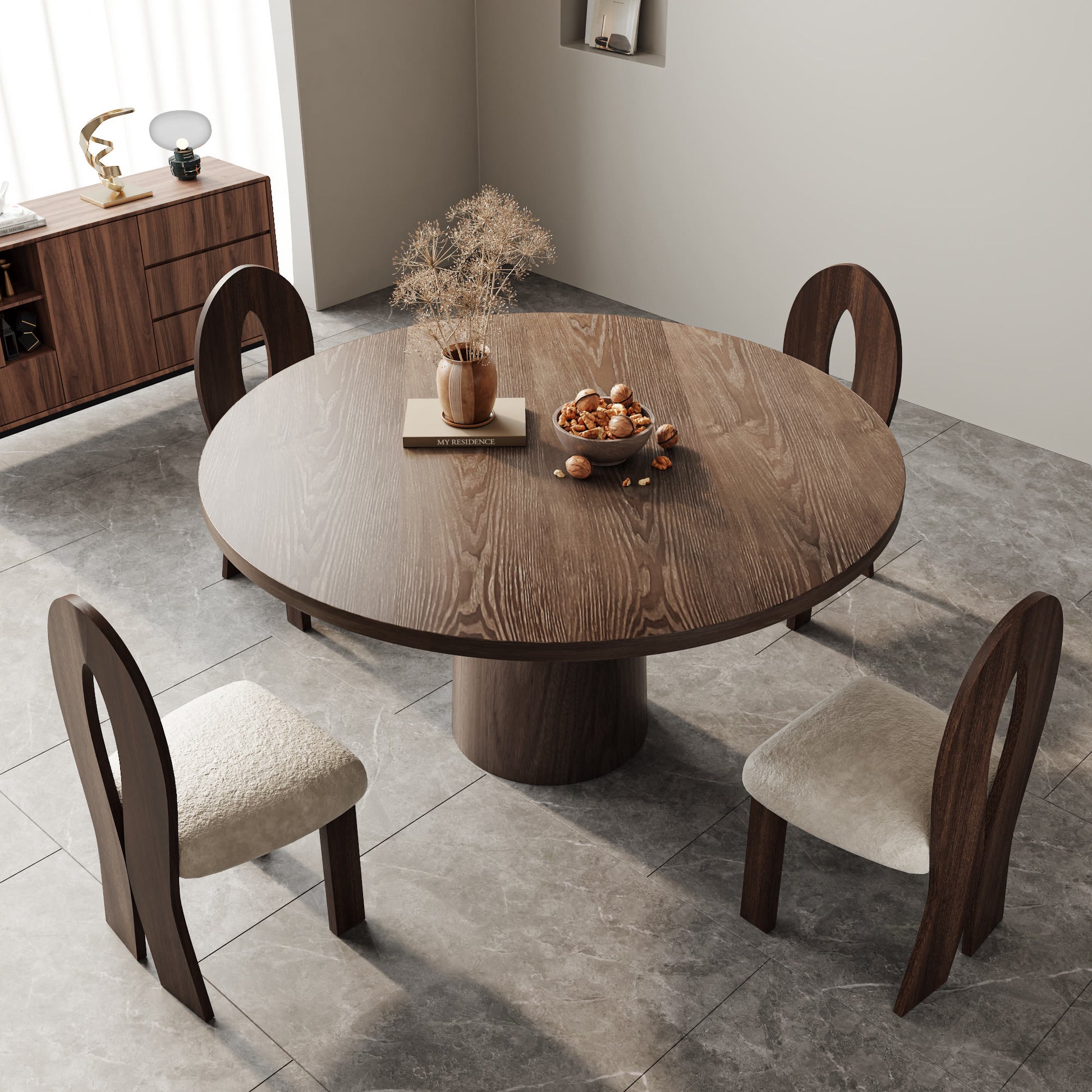 Ownkoti Light Gray Round Dining Table For 4/6/8 Mid Century Modern Dining Tables - image 3