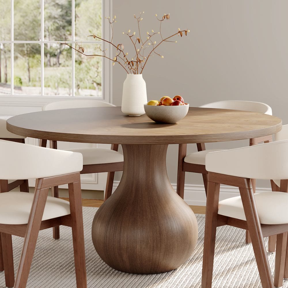 Ownkoti Luxury Gray Mid-Century Space-Saving Round Kitchen Table For 4/6/8 - Dark Walnut - 59" Table - image 0