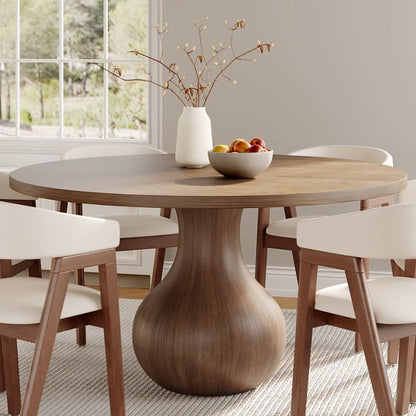 Ownkoti Luxury Gray Mid-Century Space-Saving Round Kitchen Table For 4/6/8 - Dark Walnut - 59" Table - image 0