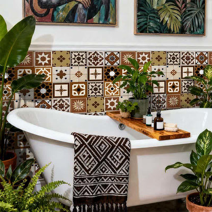 Ownkoti Brown Geometric Peel and Stick Wall Sticker (24PCS) - image 2