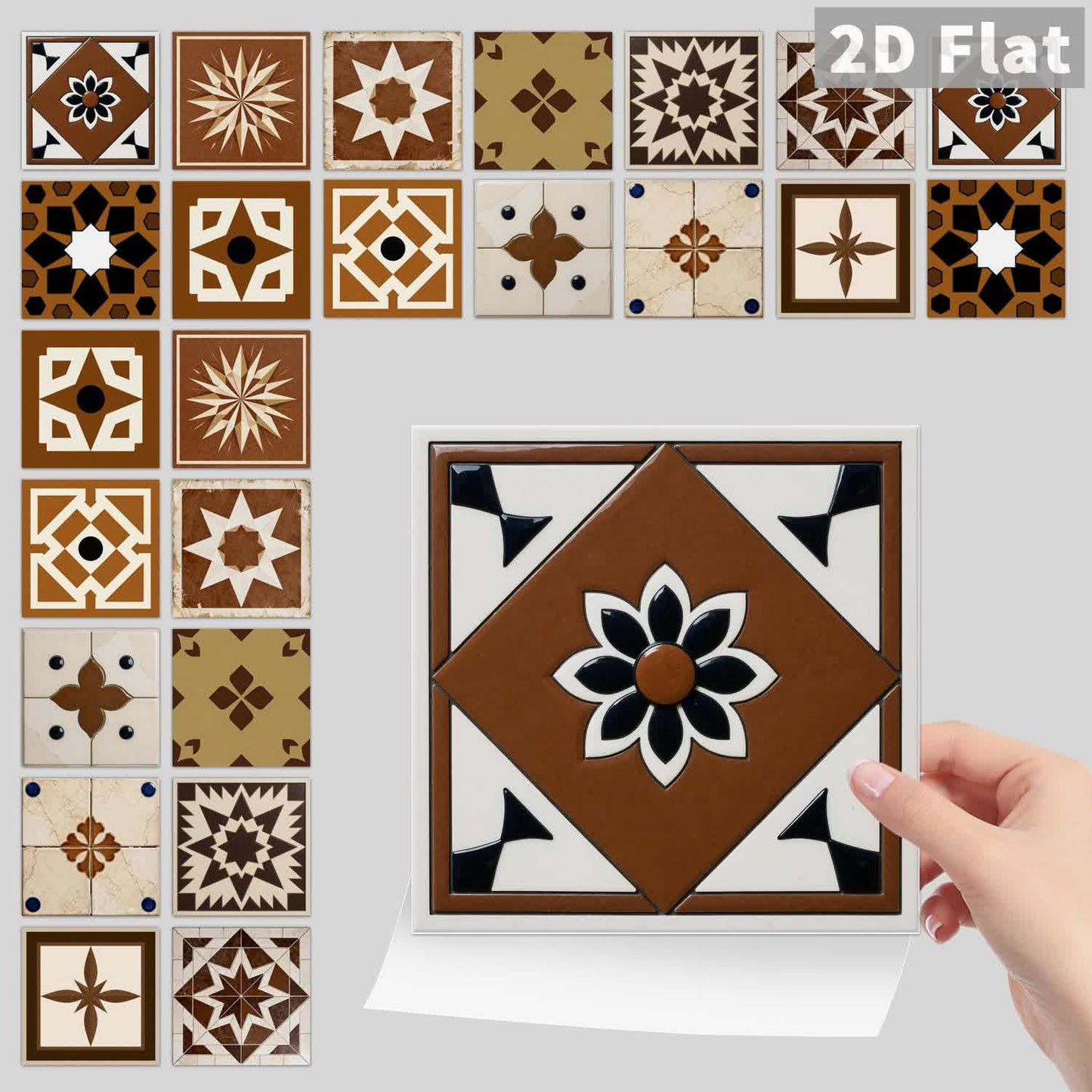 Ownkoti Brown Geometric Peel and Stick Wall Sticker (24PCS) - image 7
