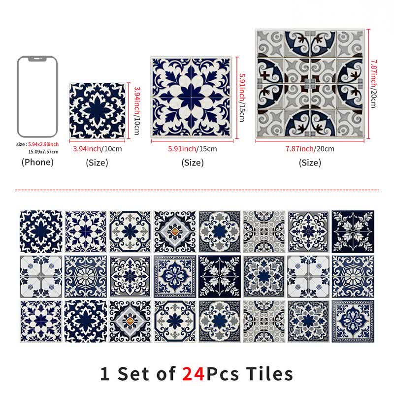 Ownkoti Retro Blue Peel and Stick Wall Sticker (24PCS) - image 10