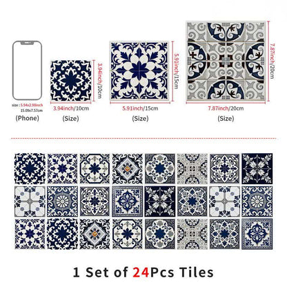 Ownkoti Retro Blue Peel and Stick Wall Sticker (24PCS) - image 10