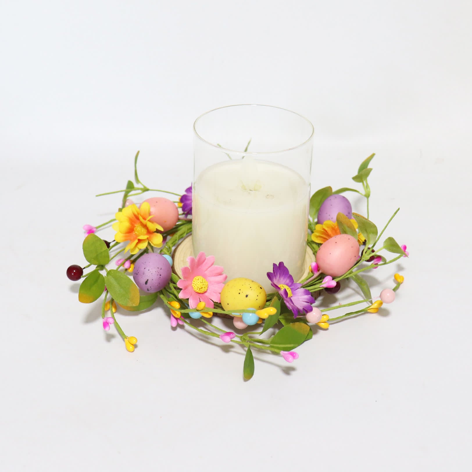 Ownkoti Easter Egg Faux Flower Wreath Candle Ring - image 3