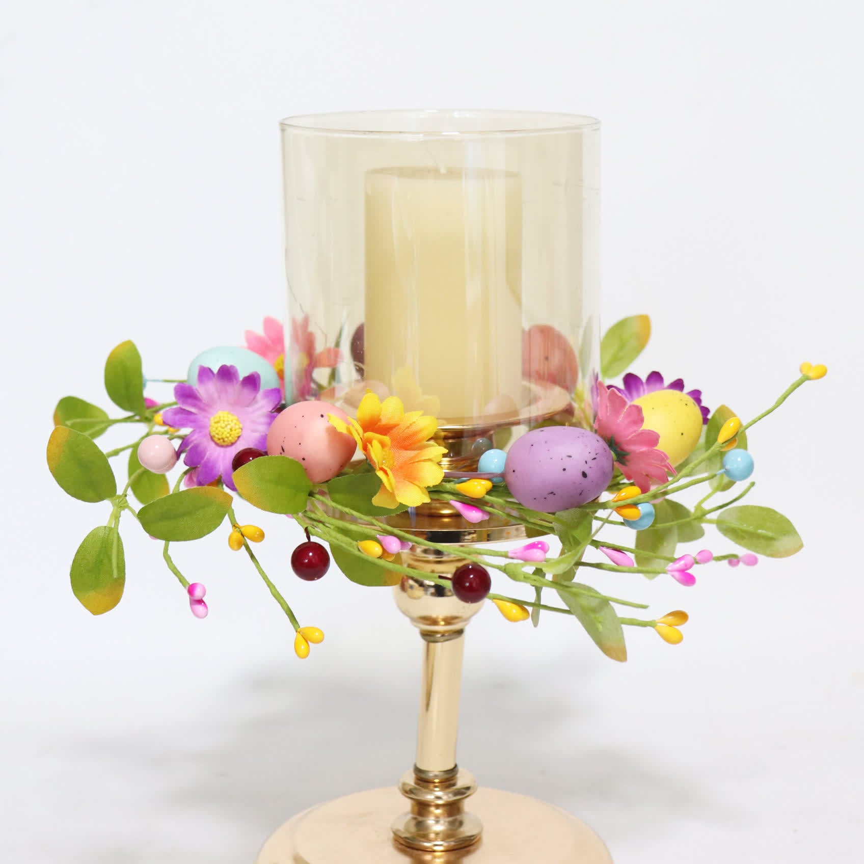 Ownkoti Easter Egg Faux Flower Wreath Candle Ring - image 2