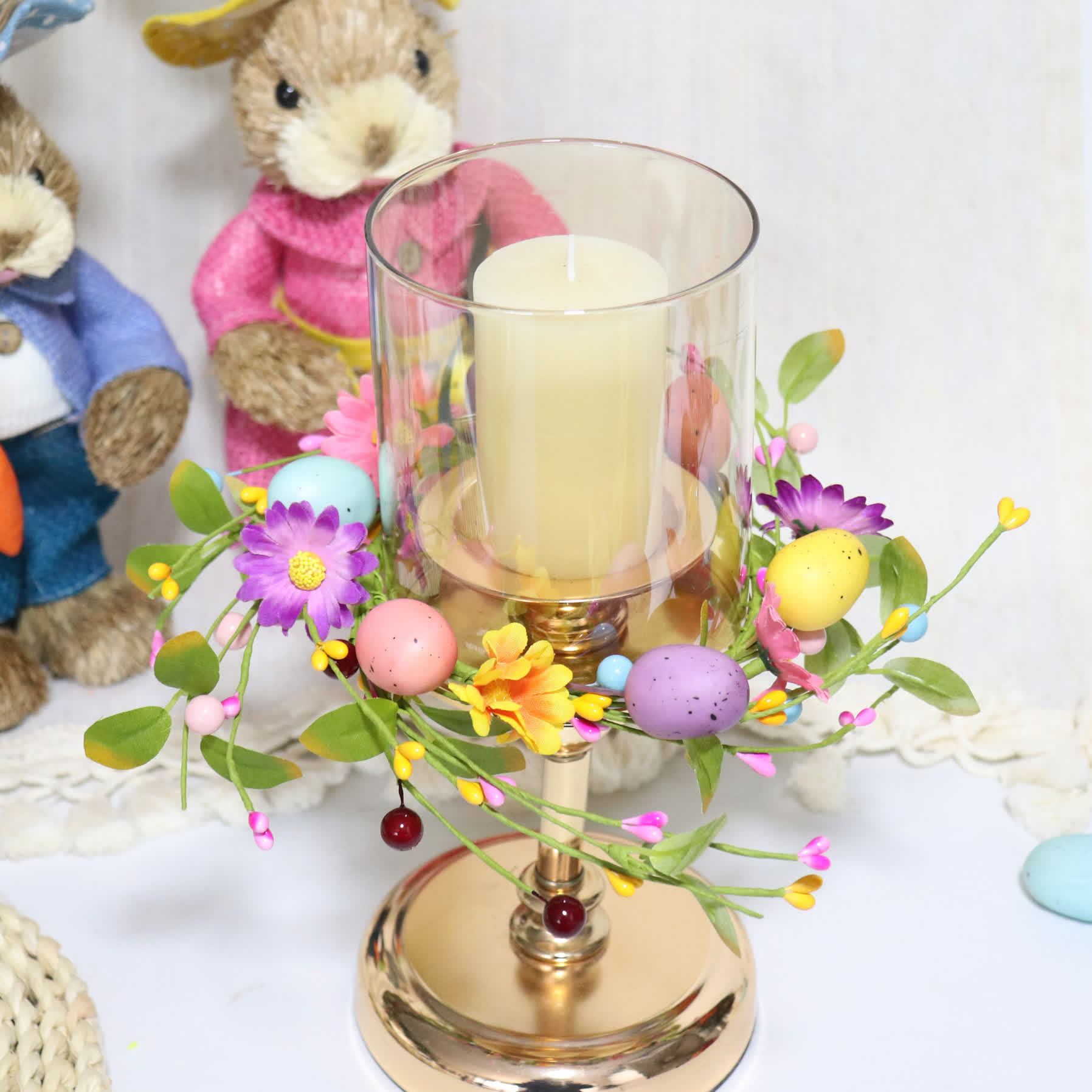 Ownkoti Easter Egg Faux Flower Wreath Candle Ring - 10PCS - 10" - image 0