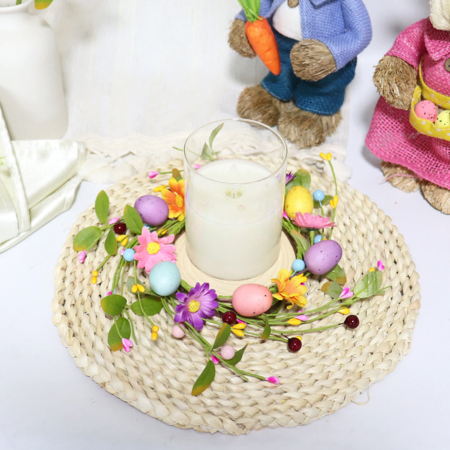 Ownkoti Easter Egg Faux Flower Wreath Candle Ring - image 1