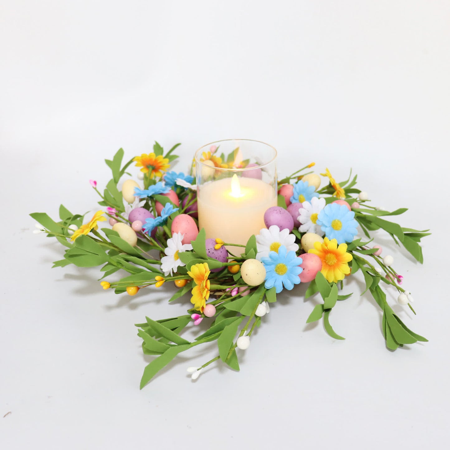 Ownkoti Easter Egg Candle Ring Wreath with Wildflowers - image 1