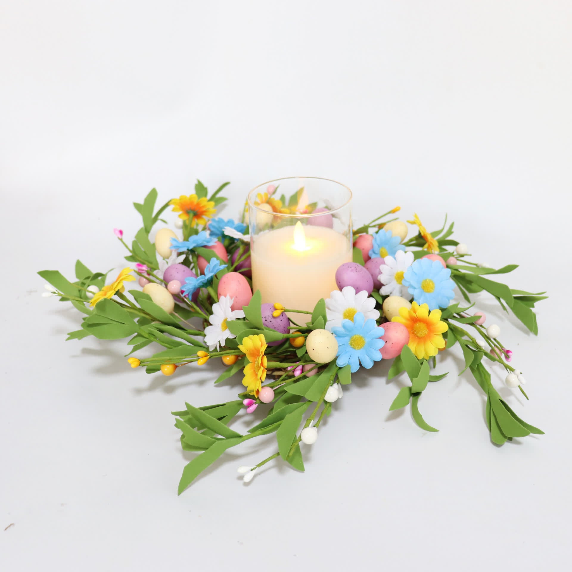 Ownkoti Easter Egg Candle Ring Wreath with Wildflowers - image 1