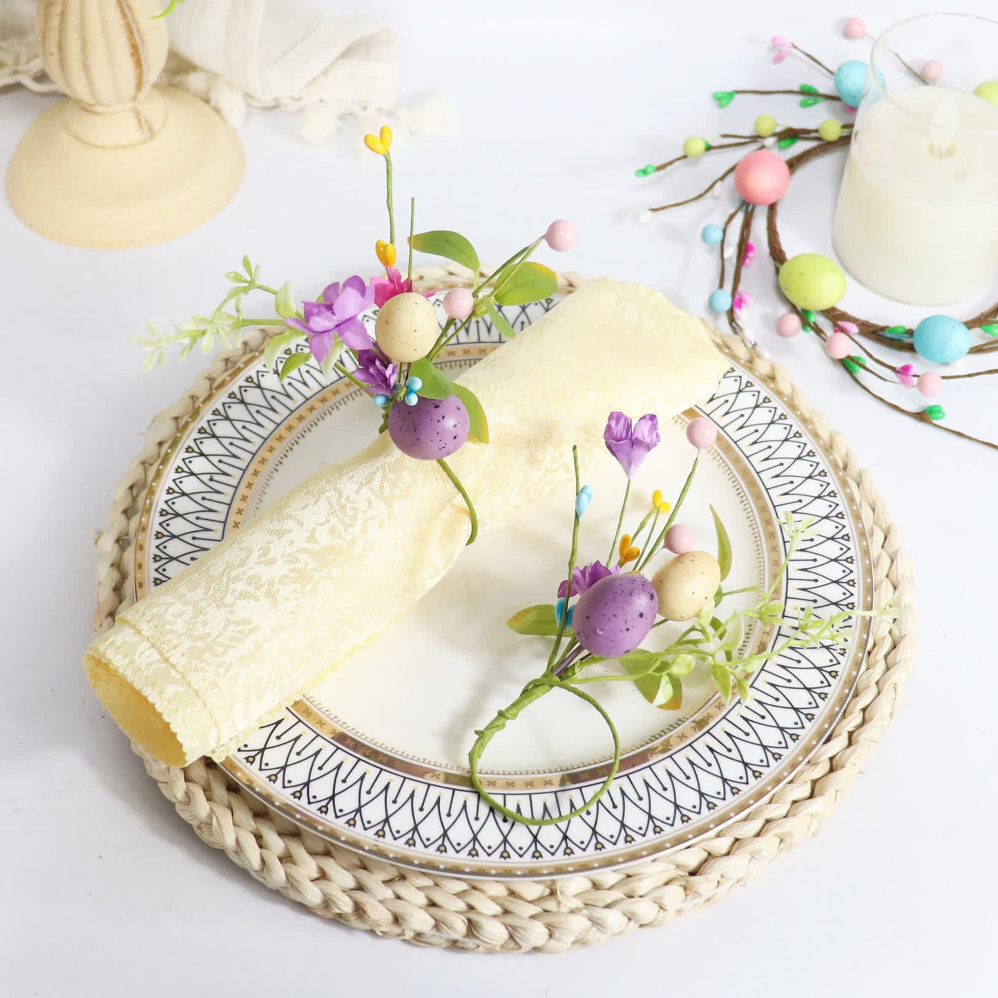 Ownkoti Easter Egg Faux Flower Napkin Rings Set - 20PCS - 6"H - image 0