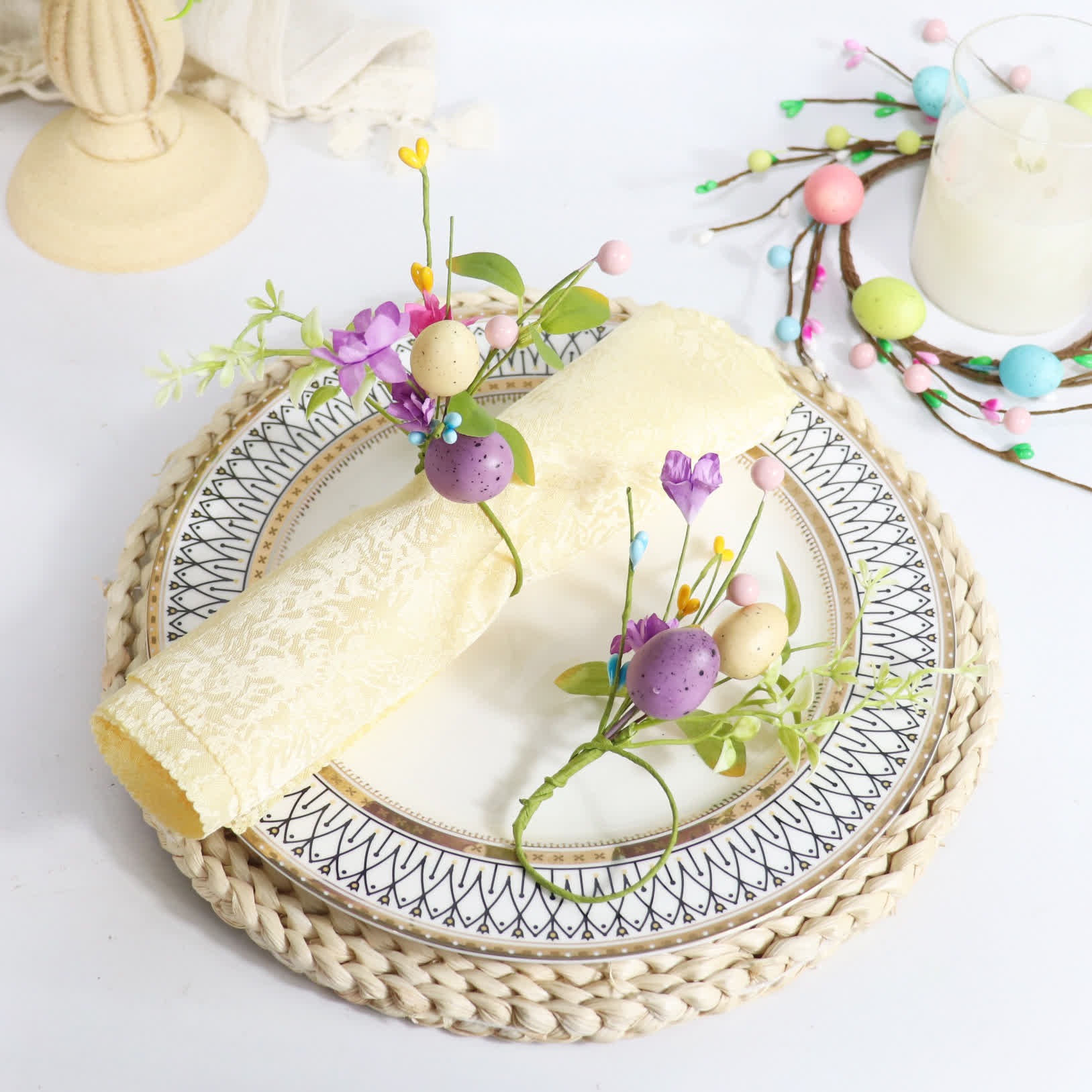 Ownkoti Easter Egg Faux Flower Napkin Rings Set - 20PCS - 6"H - image 0
