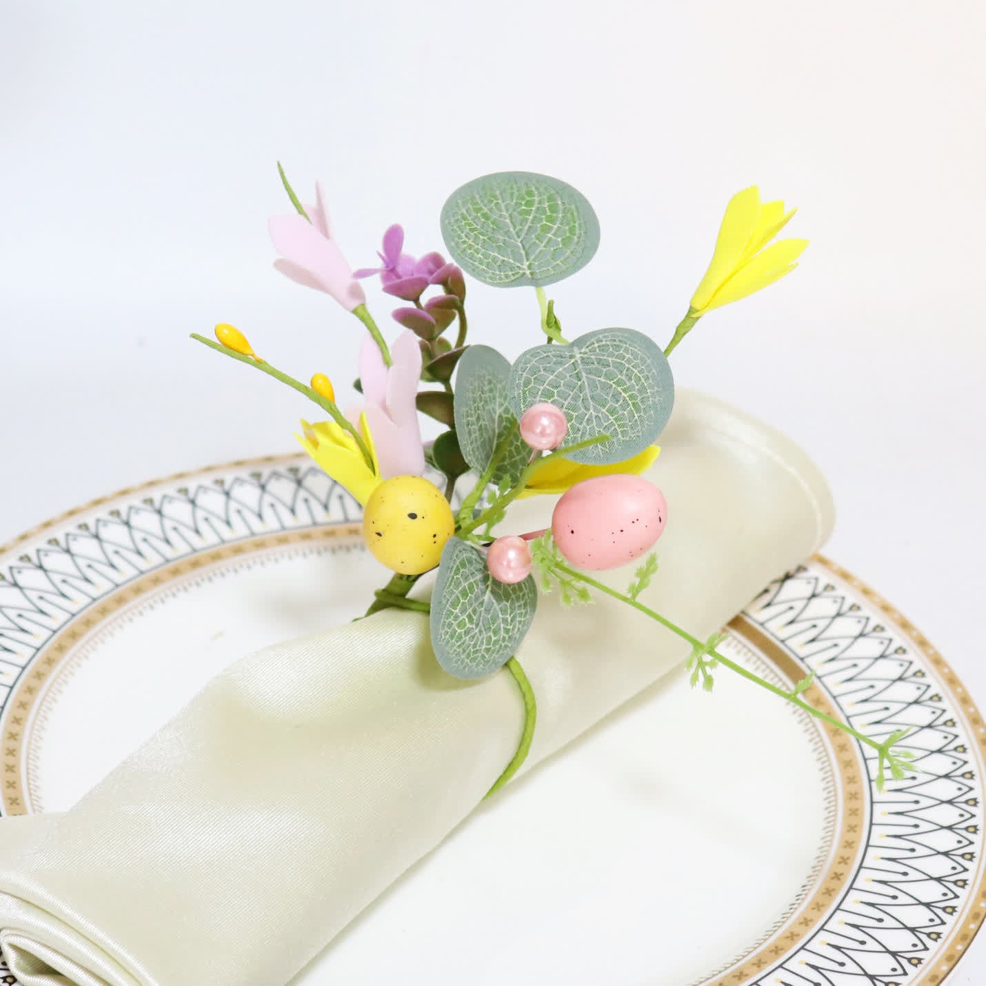 Ownkoti Easter Egg & Forsythia Spring Napkin Ring Set - image 6