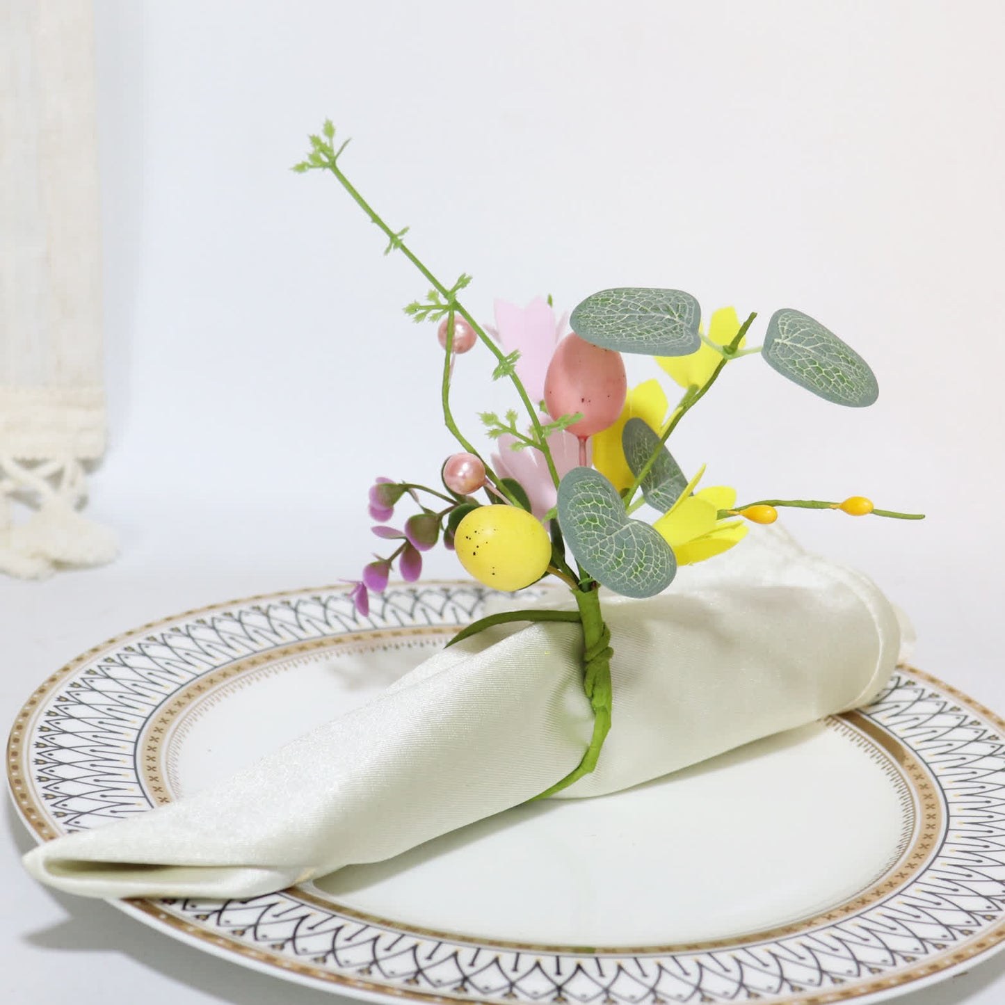 Ownkoti Easter Egg & Forsythia Spring Napkin Ring Set - image 3