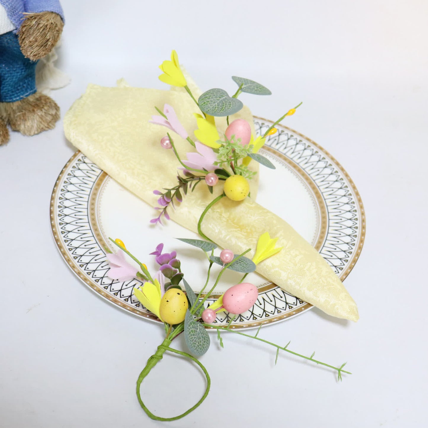 Ownkoti Easter Egg & Forsythia Spring Napkin Ring Set - image 2