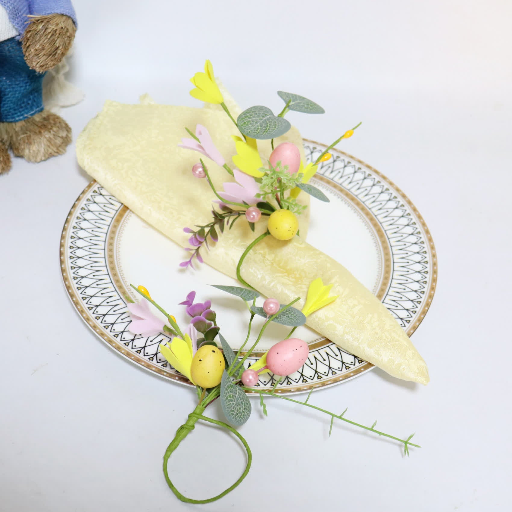 Ownkoti Easter Egg & Forsythia Spring Napkin Ring Set - image 2