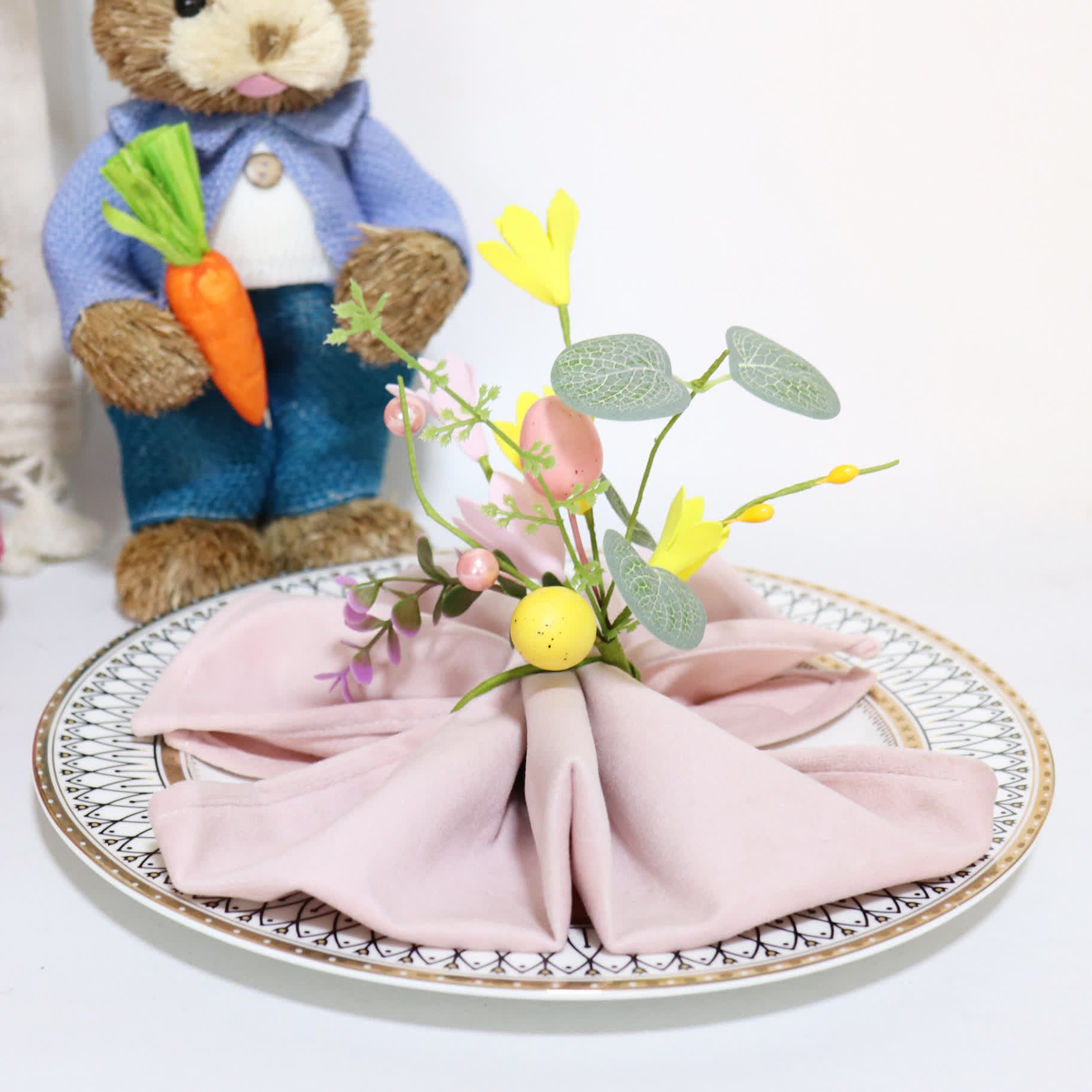 Ownkoti Easter Egg & Forsythia Spring Napkin Ring Set - image 1