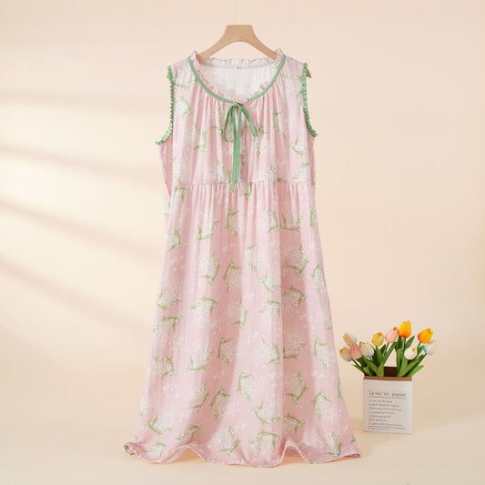 Ownkoti Baby's Breath Cotton Gauze Sleeveless Nightdress - Pink - XL - image 0