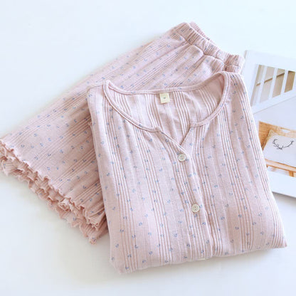 Ownkoti Pastoral Floral Cotton Jacquard Pajama Set - Purple - XL - image 11