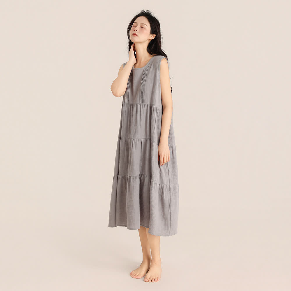 Ownkoti Minimalist Cotton Double Gauze Sleeveless Nightgown - Gray - XL - image 9