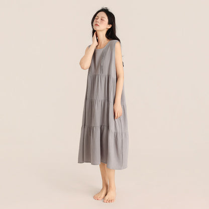 Ownkoti Minimalist Cotton Double Gauze Sleeveless Nightgown - Gray - XL - image 9