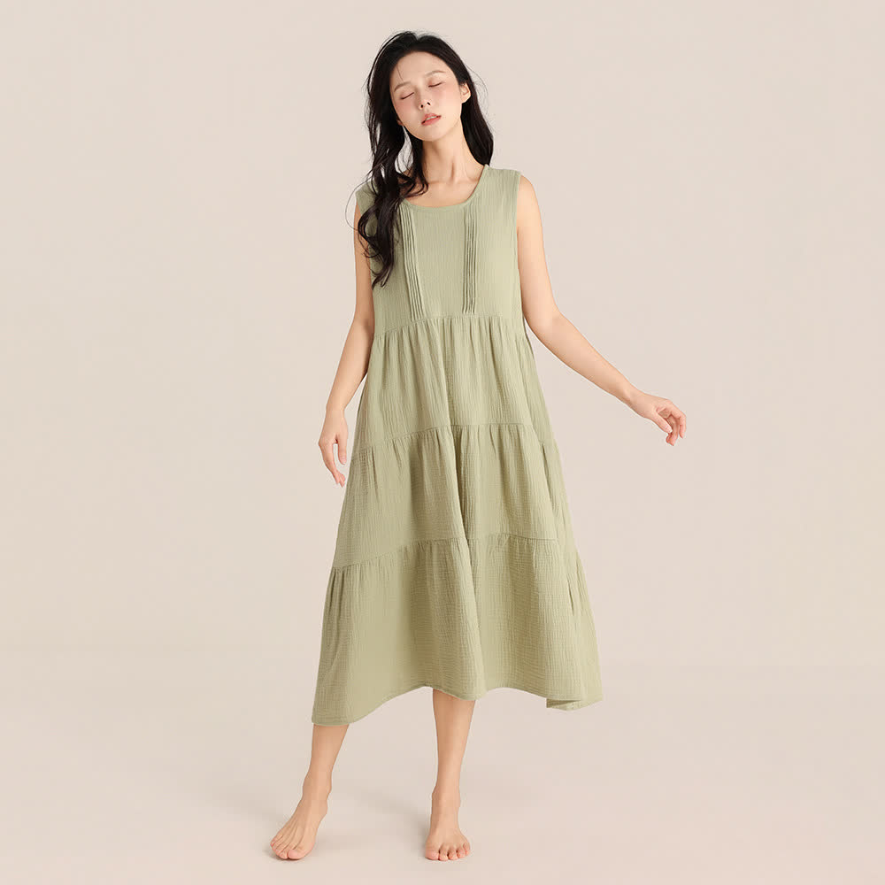 Ownkoti Minimalist Cotton Double Gauze Sleeveless Nightgown - Green - XL - image 6