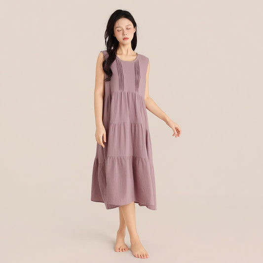 Ownkoti Minimalist Cotton Double Gauze Sleeveless Nightgown - Purple - XL - image 0