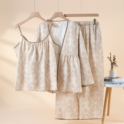 Ownkoti Botanical Print Cotton Loungewear Set(3PCS) - Coffee - XL - image 4