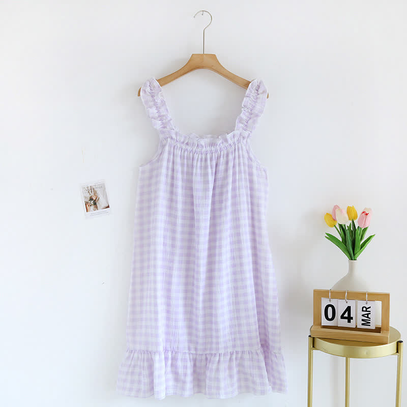 Ownkoti Cotton Ruffle Gingham Cami Nightgown - Purple - XL - image 10