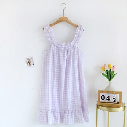 Ownkoti Cotton Ruffle Gingham Cami Nightgown - Purple - XL - image 10