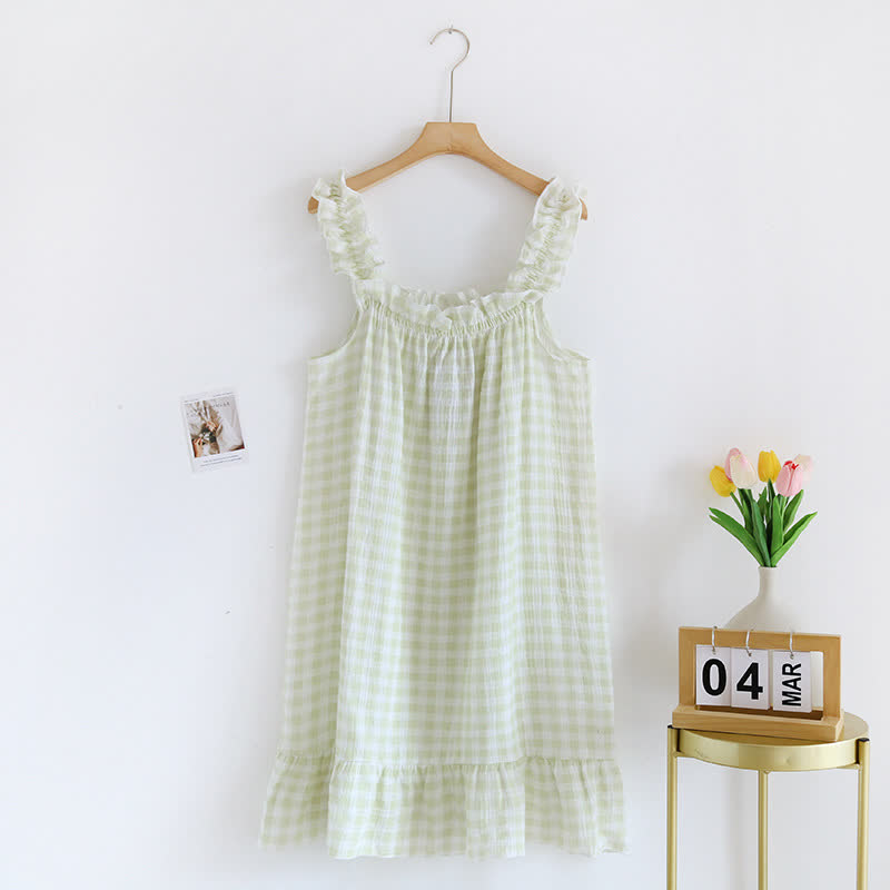 Ownkoti Cotton Ruffle Gingham Cami Nightgown - Green - XL - image 9